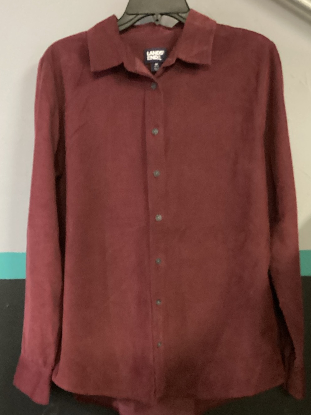 Lands' End Women's Burgundy Long-Sleeve Button-Down Shirt
